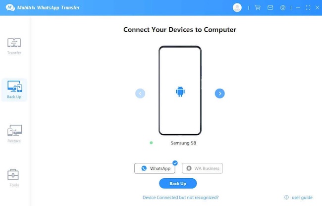 connect the device and start to backup