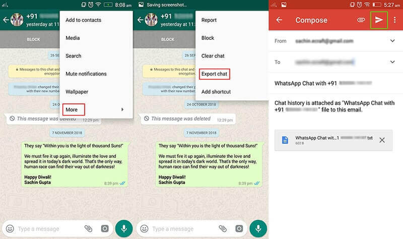 export whatsapp via email