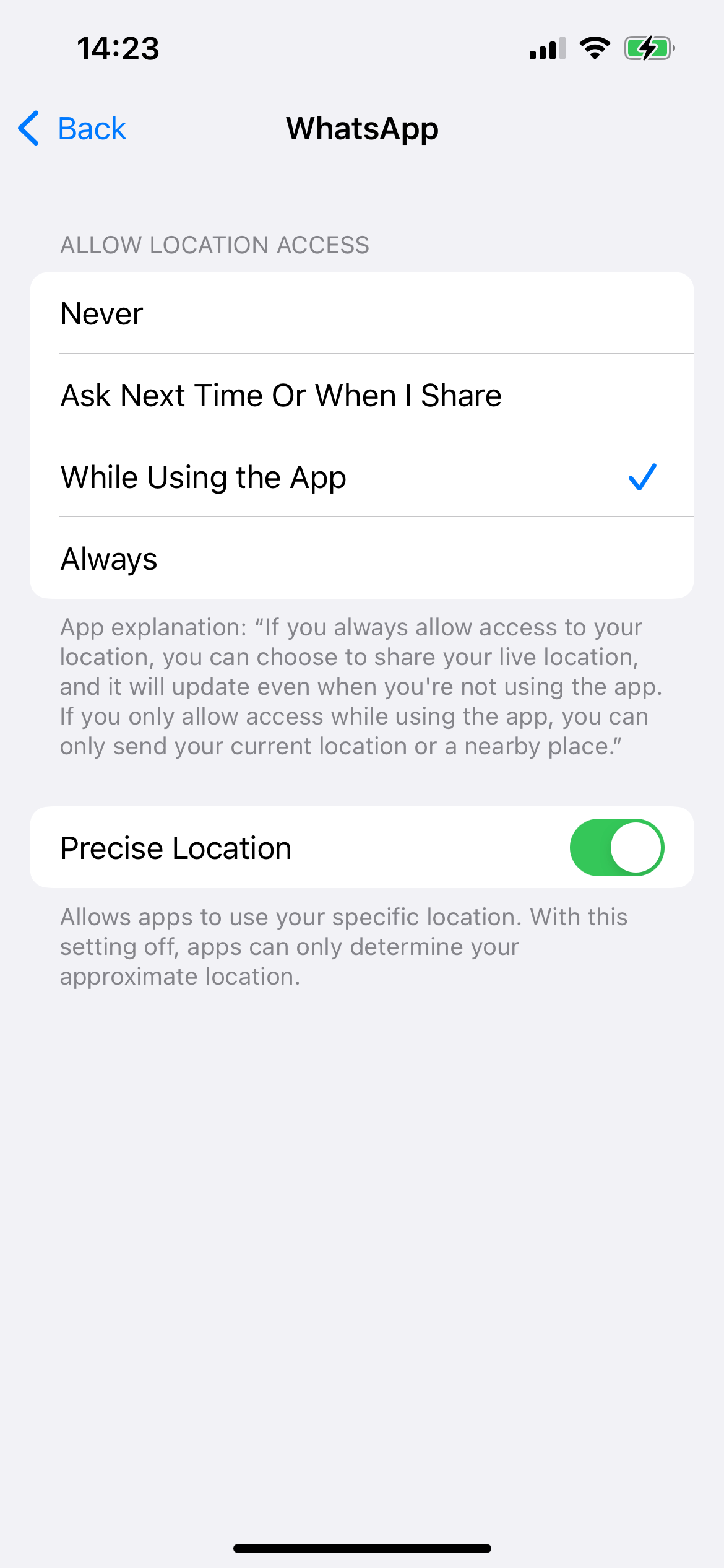 Enable Location Permissions for WhatsApp on iPhone