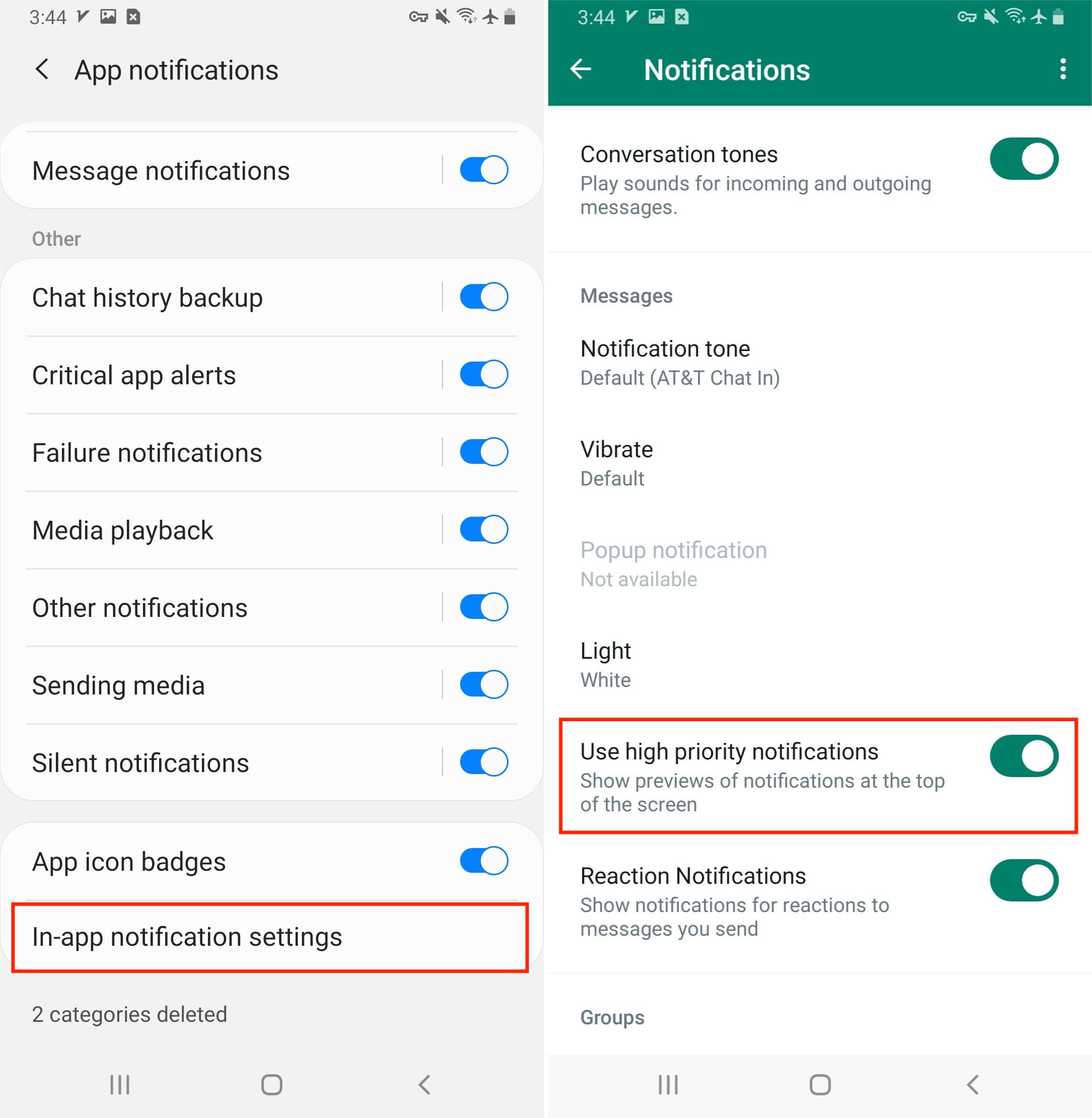 Enable Show Previews of Notifications for WhatsApp
