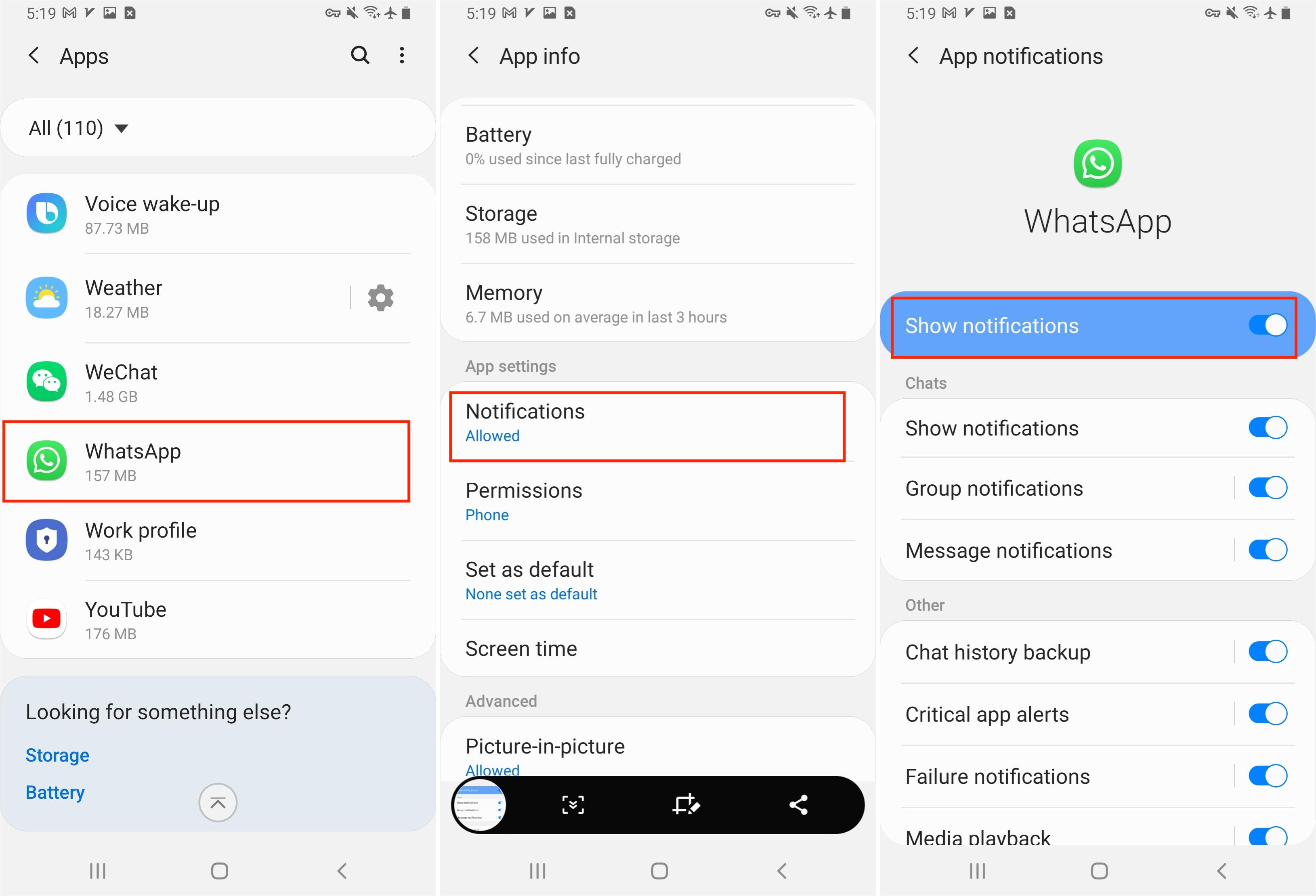 Enable Show WhatsApp notifications in Android Settings
