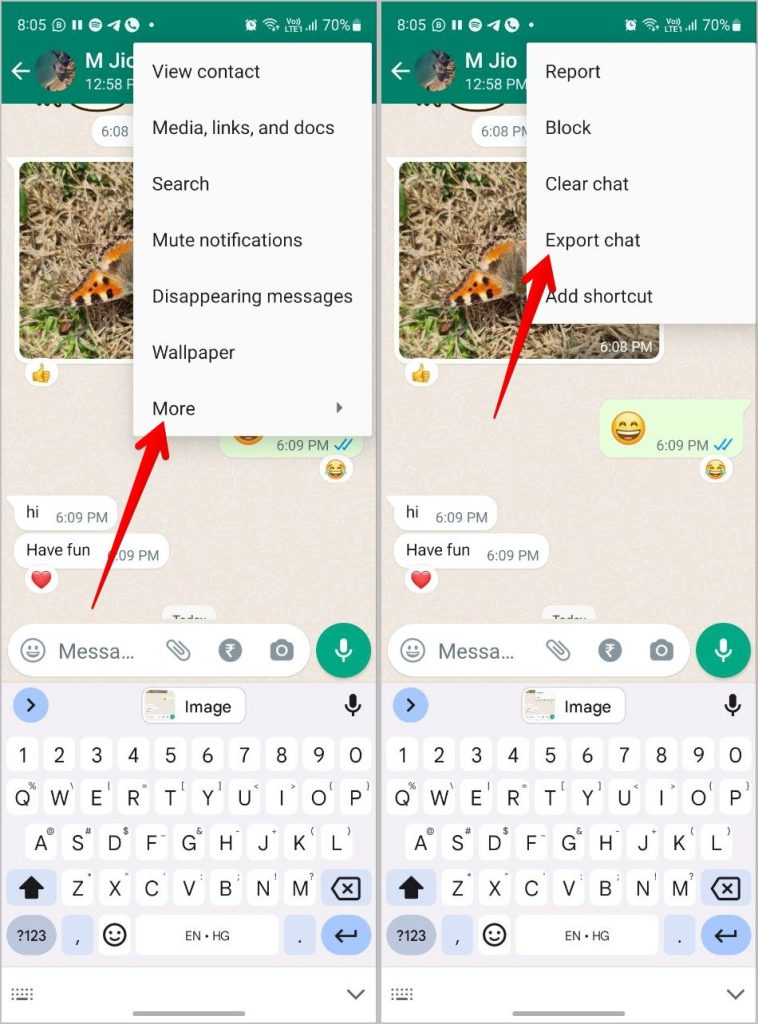Export Chat on WhatsApp