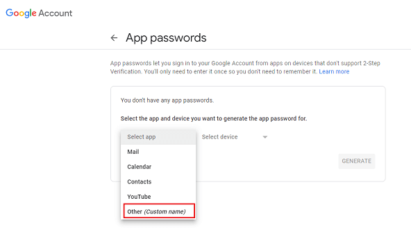 How to create and use an app password for your google account