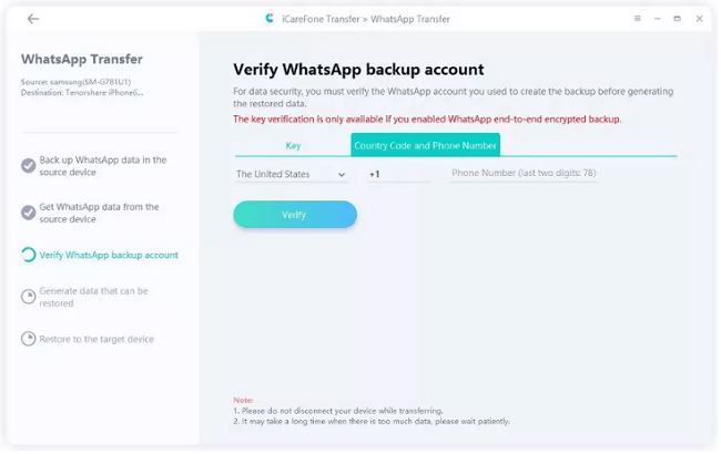 verify WhatsApp backup account