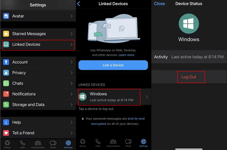 iPhone WhatsApp Linked Devices Log Out