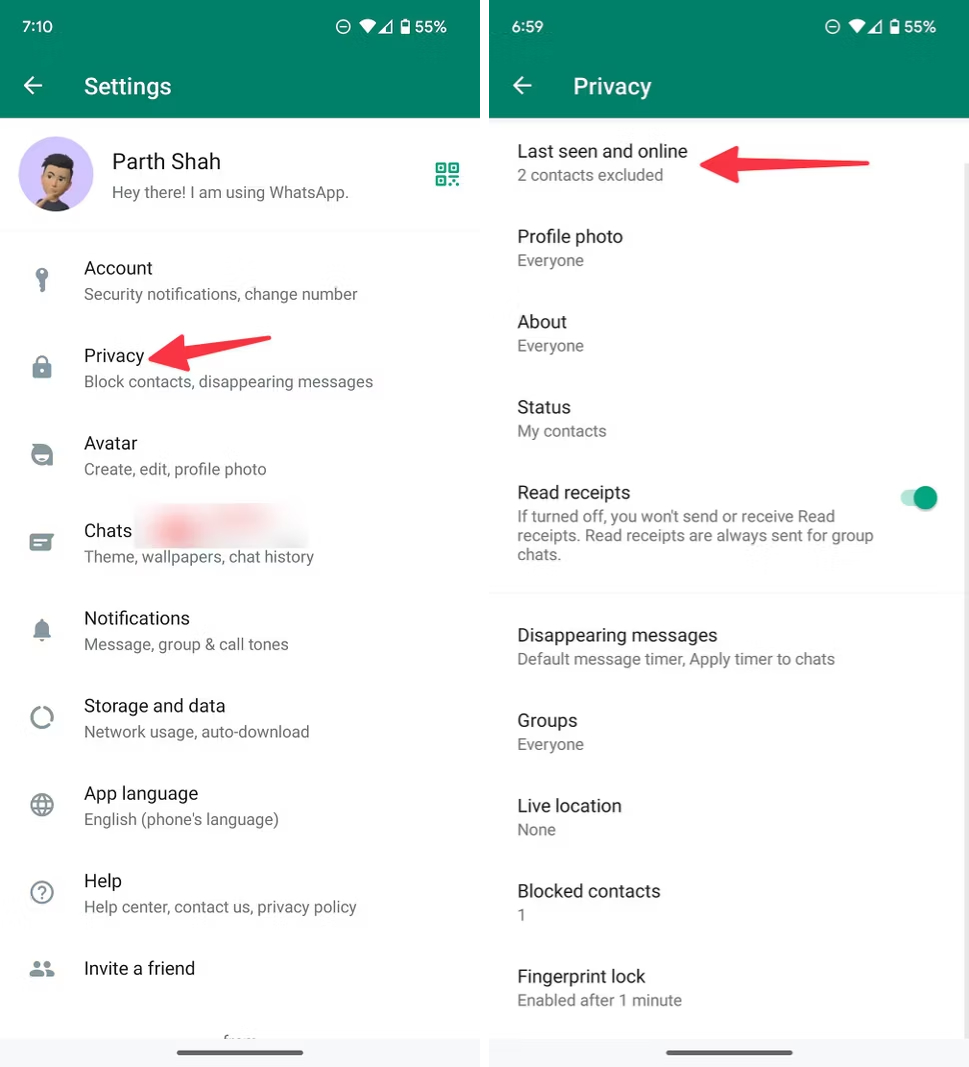 Last seen and online Settings on WhatsApp