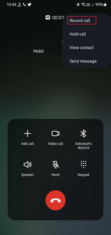 Samsung Galaxy Record Call Option