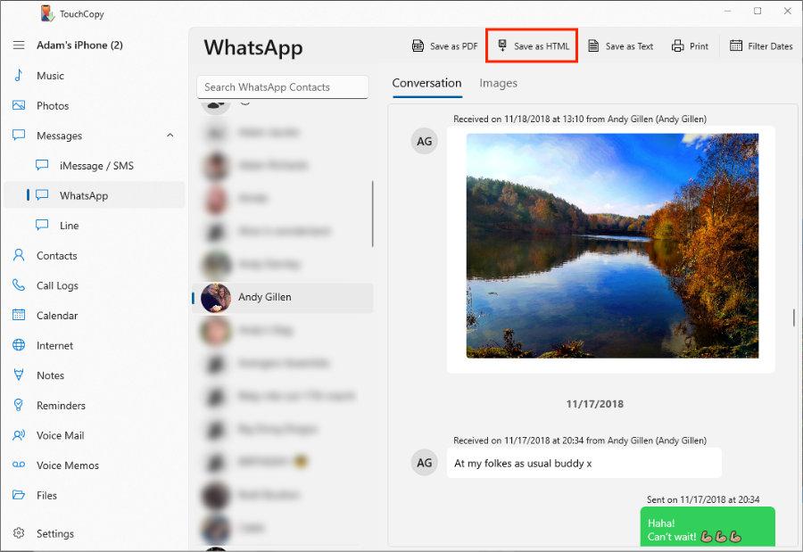 Save WhatsApp Chats in HTML Format