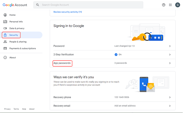 select app passwords
