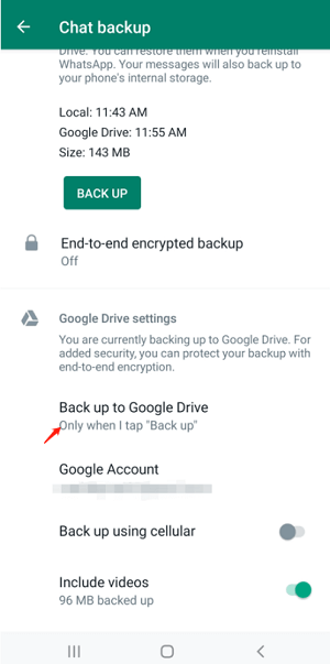 select Back up to Google Drive