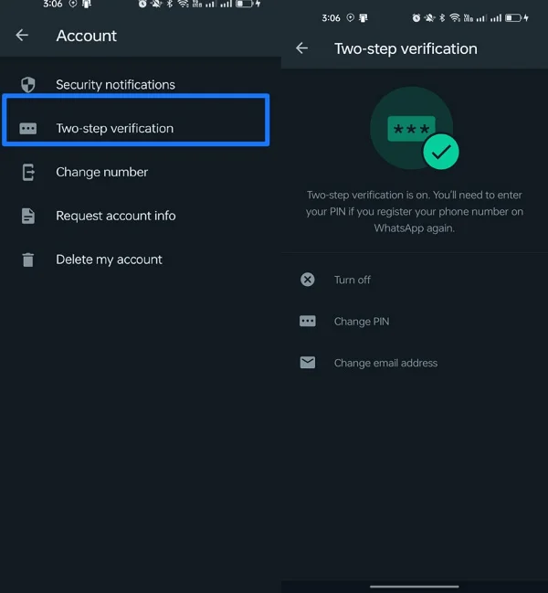 WhatsApp Enable Two Step Verification