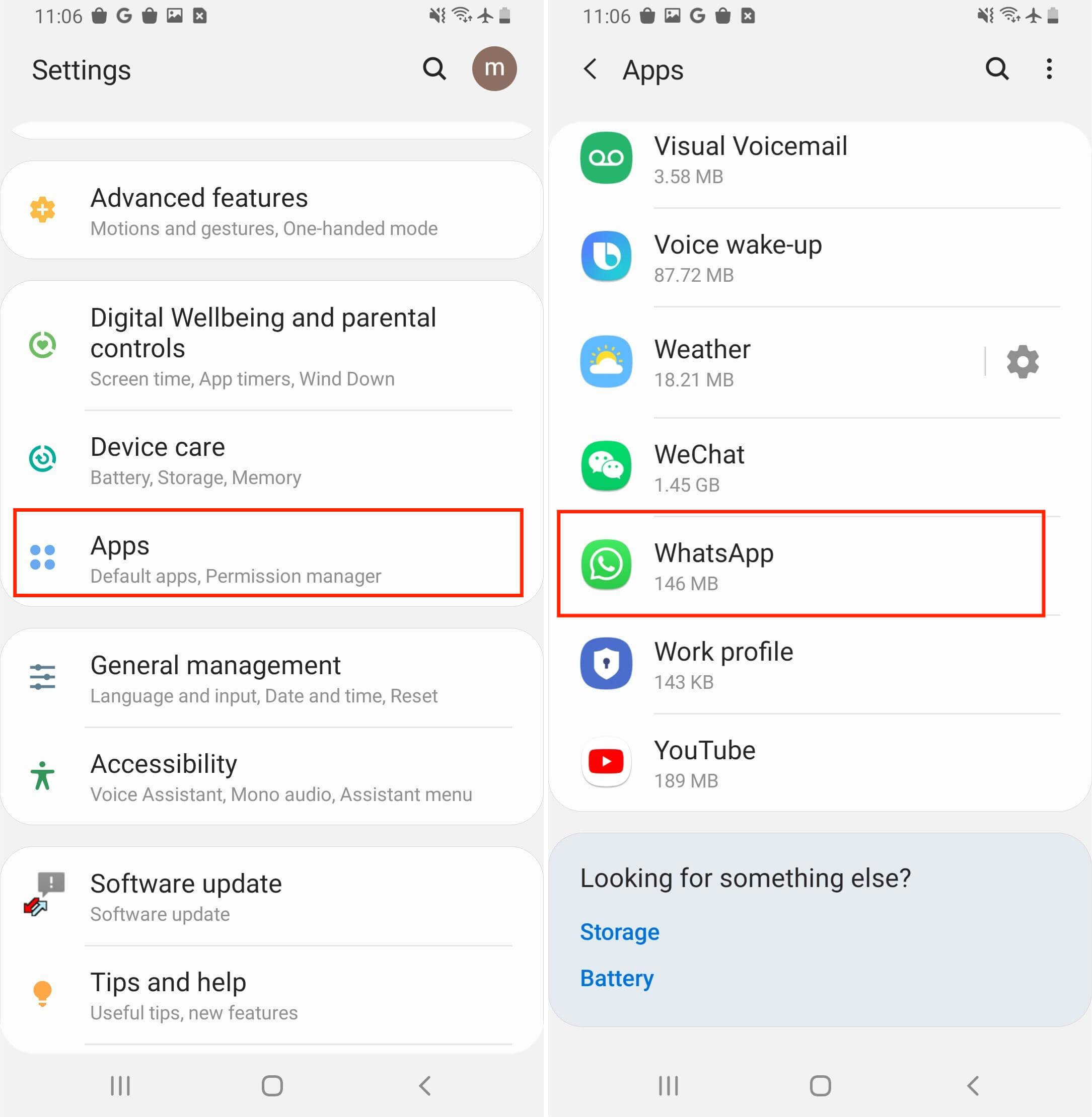 WhatsApp in Android Settings
