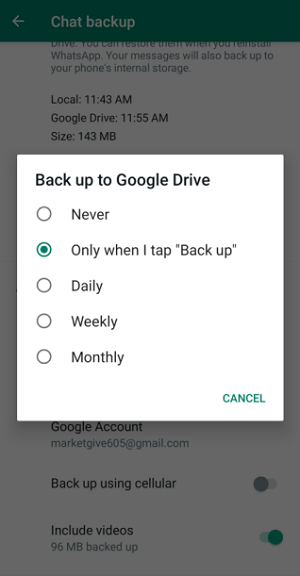 select Only when i tap Back up