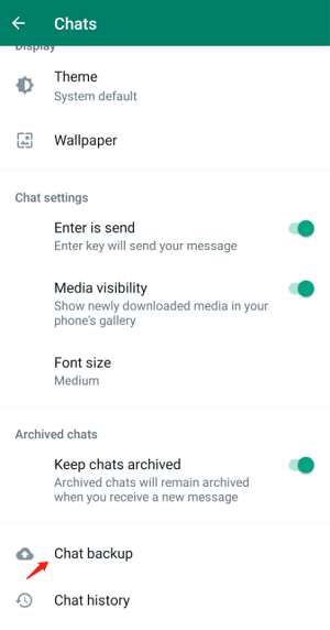 tap on the chat backup section