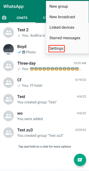 tap on the setting section