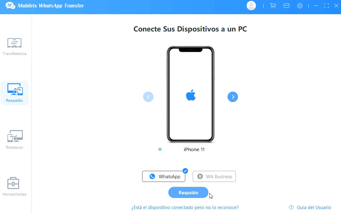 connect the device and start to backup