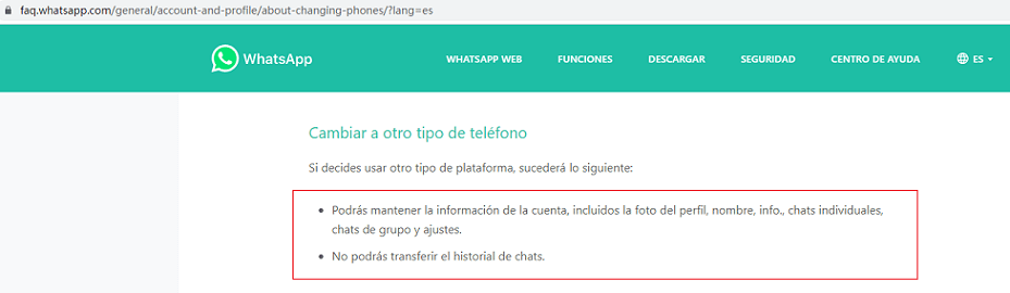 cambiar de teléfono whatsapp