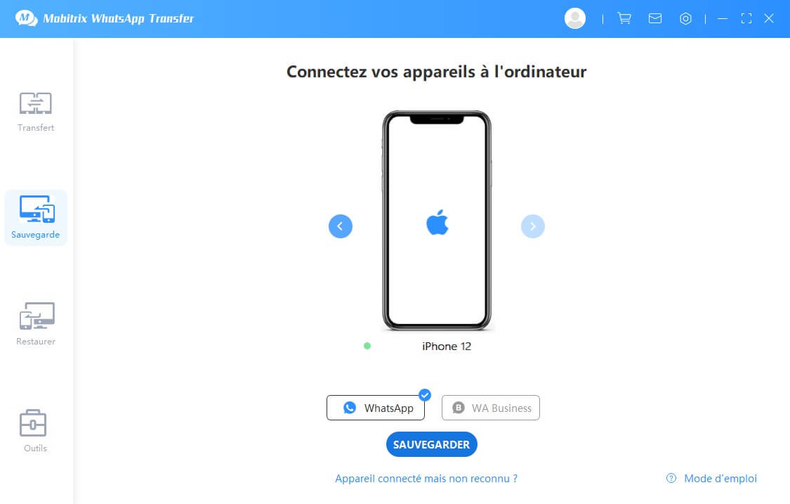 connect the device and start to backup
