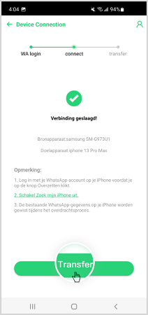 Overdracht whatsapp -gegevens naar iPhone
