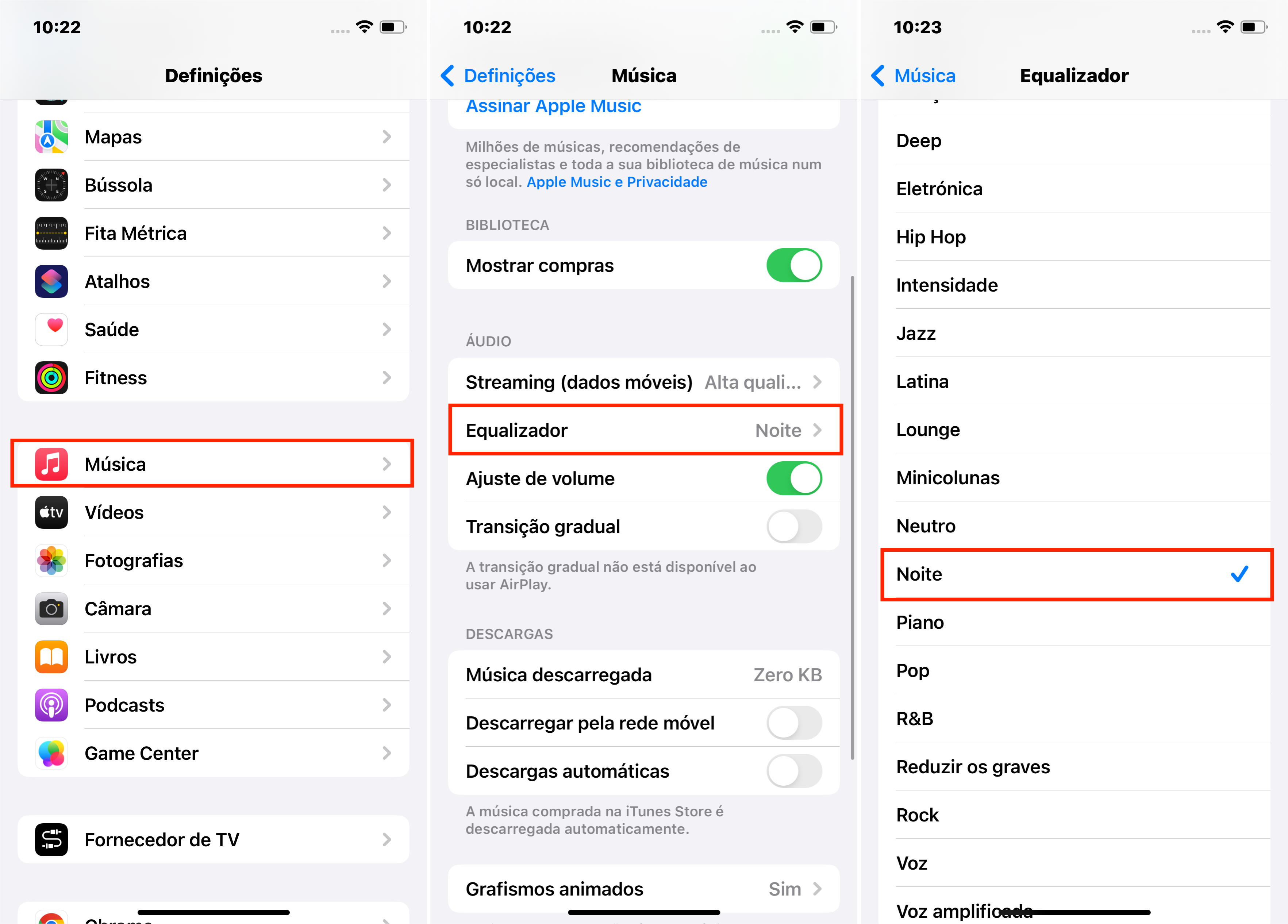 Ajustar as configurações de áudio no aplicativo de Música no iPhone