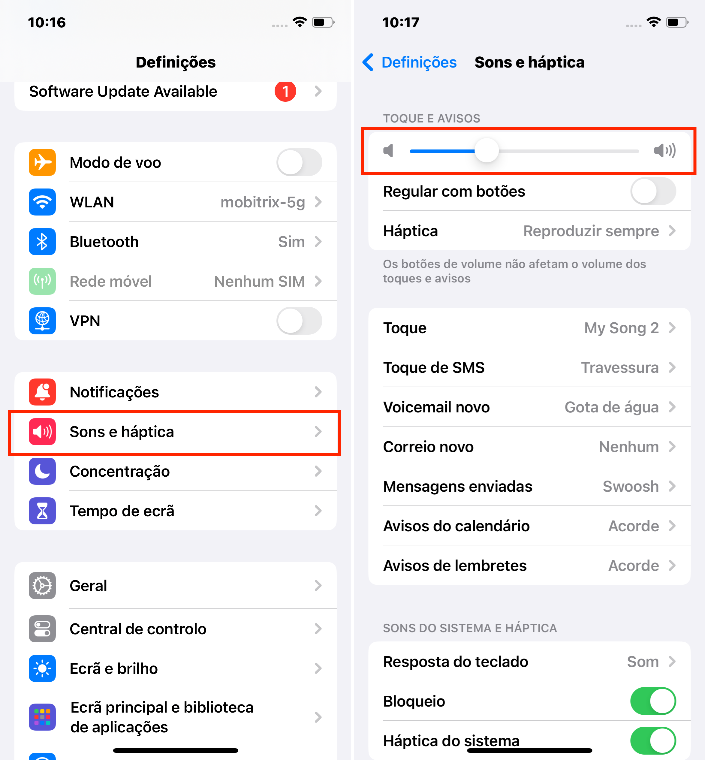 Verificar o volume nas configurações do iPhone