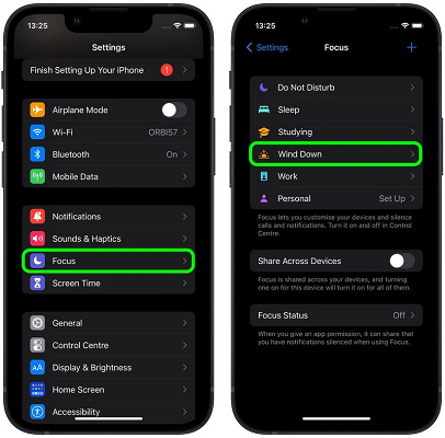 Select focus mode on iOS 16.