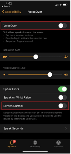 apple watch will not turn on screen curtain