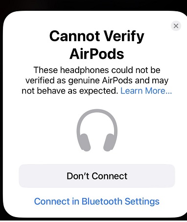 Cannot verify airpods