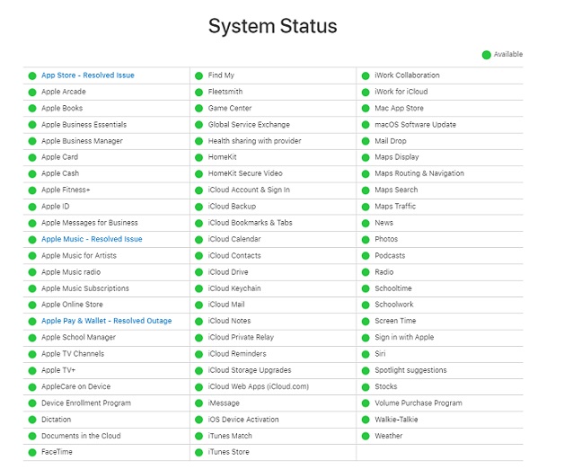 check Apple system status