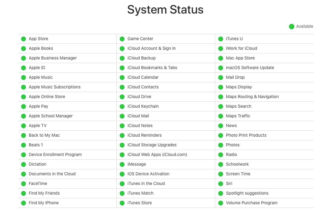 Check the Apple server status