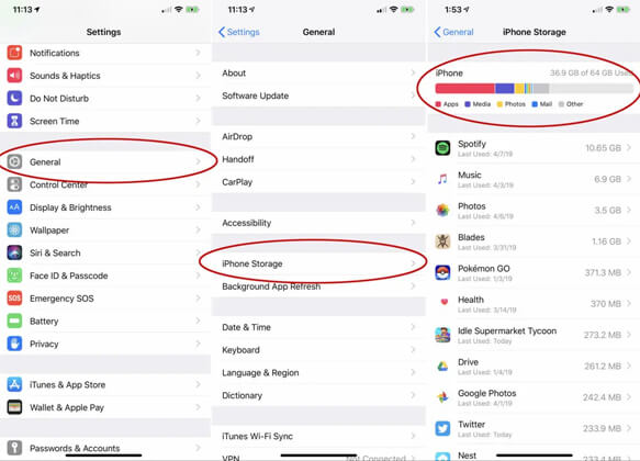 Check iPhone storage space