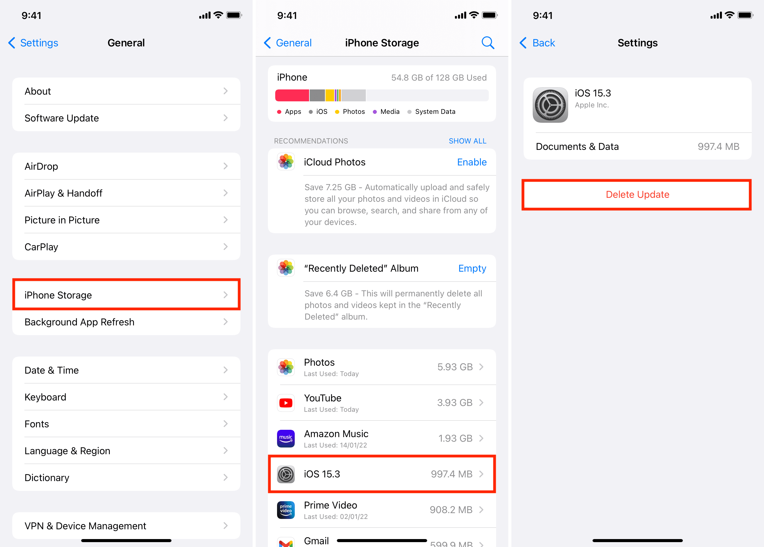 Delete Any Previous Update Files on iPhone