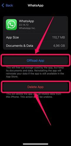 Delete app or offload app on iPhone.