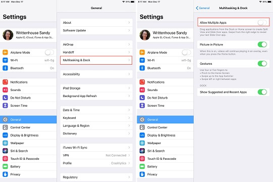 Disable the split screen view