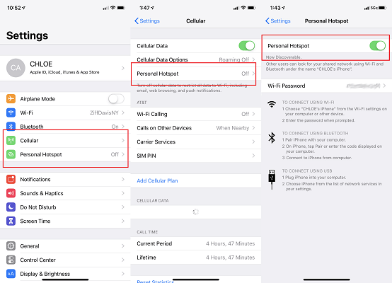 Turn on the hotspot of an iPhone