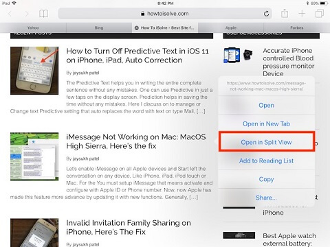 Enable the split screen view on iPad in Safari on ipad