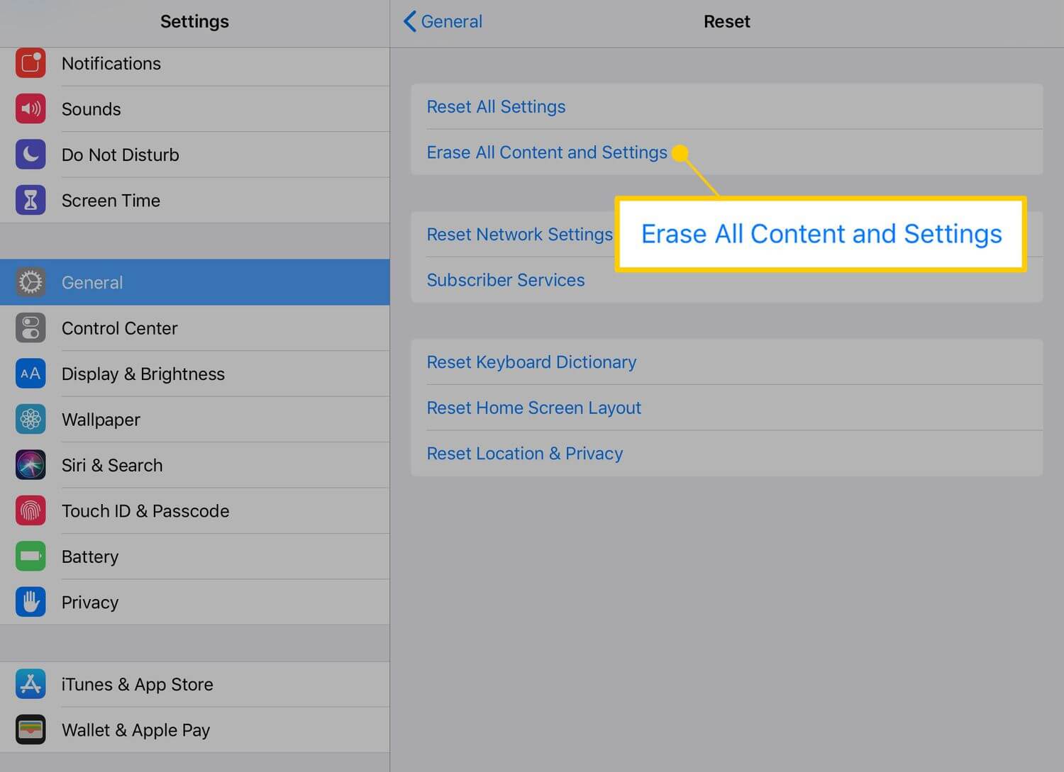 Erase All Content and Settings on iPad
