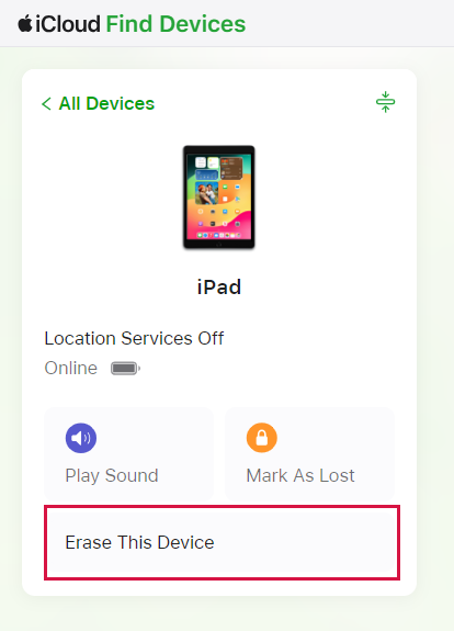 iCloud Find My Erase iPad