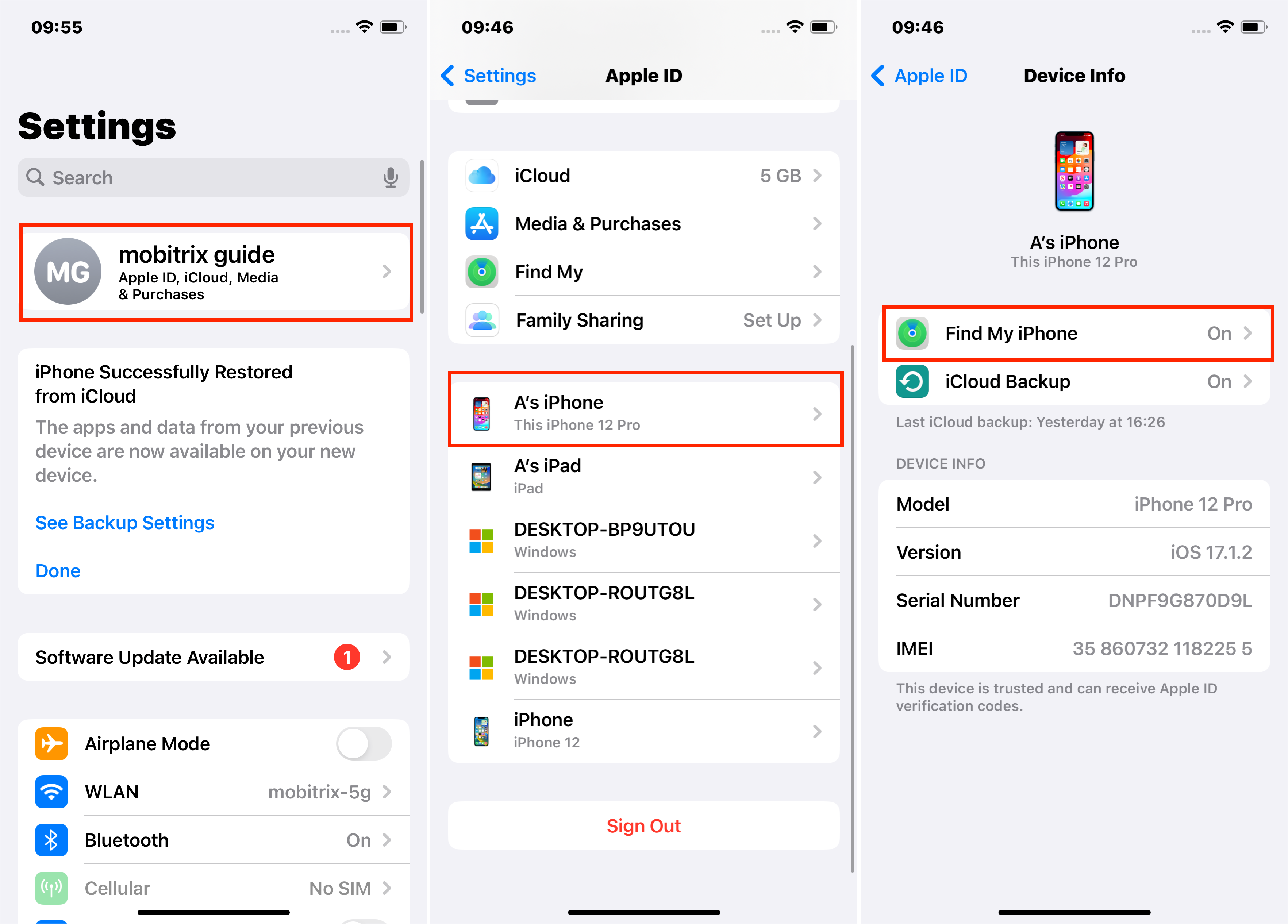 Find My iPhone in iPhone Settings