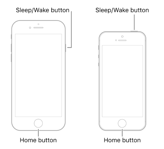 Force Restart iPhone 6s or iPhone SE 1st generation