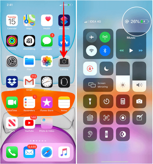how to show battery percentage iphone 12 pro via swipe down