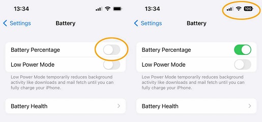 Show battery percentage on iOS 16