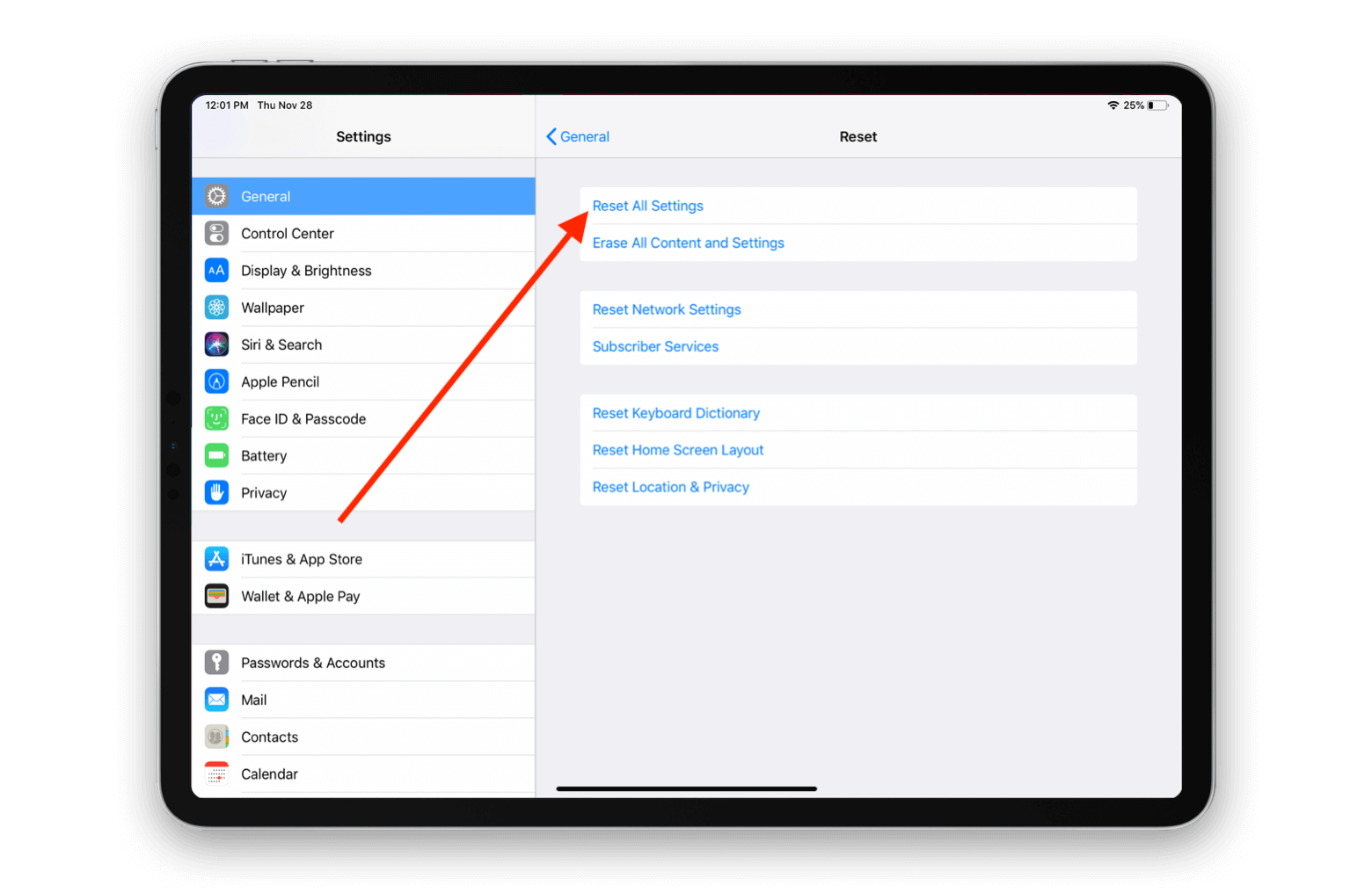 ipad resets all settings