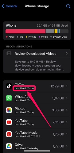 iPhone app last used