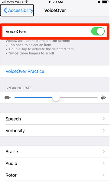 IPhone Camera Not Working Turn off the Voice Over