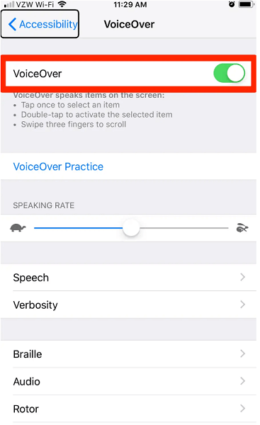 iphone camera not working turn off the voice over