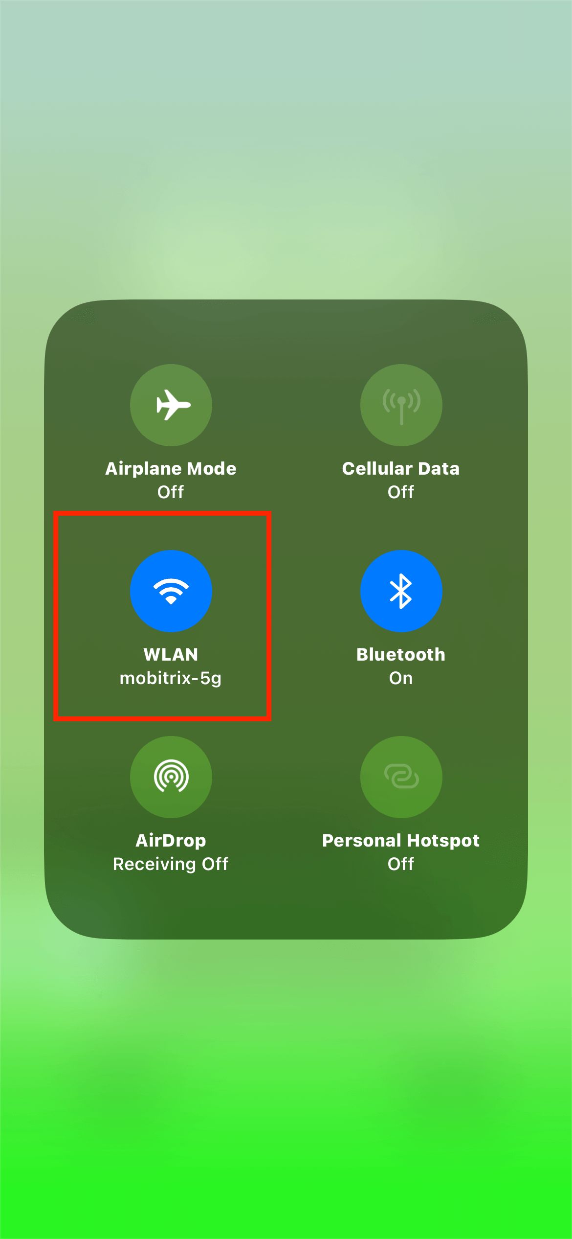 Wifi in the iPhone Control Center
