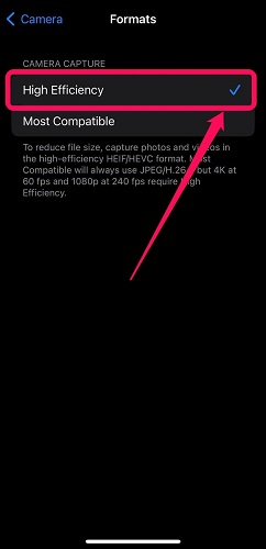 iPhone high efficiency format