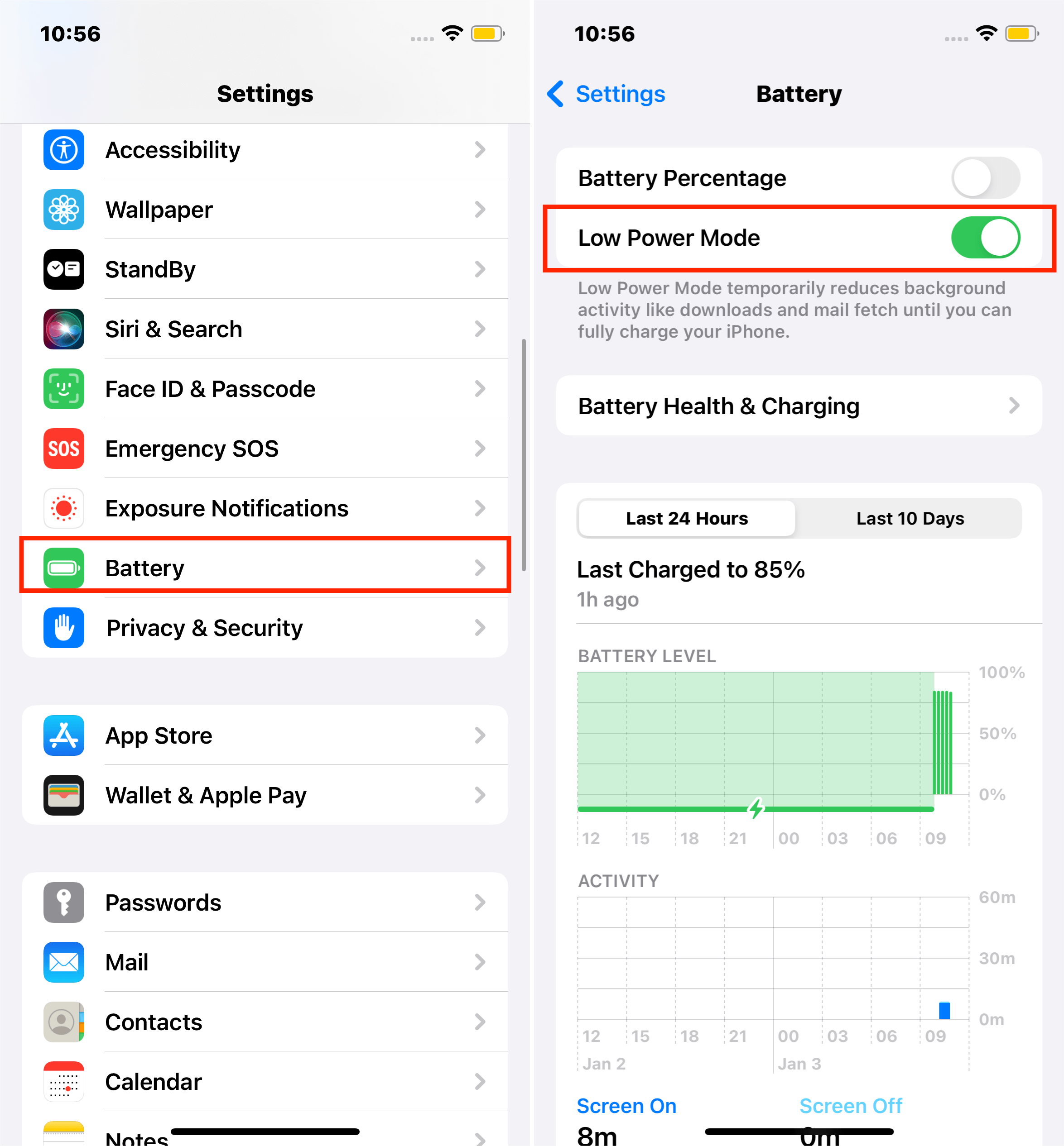 Iphone Settings Battery Low Power Mode