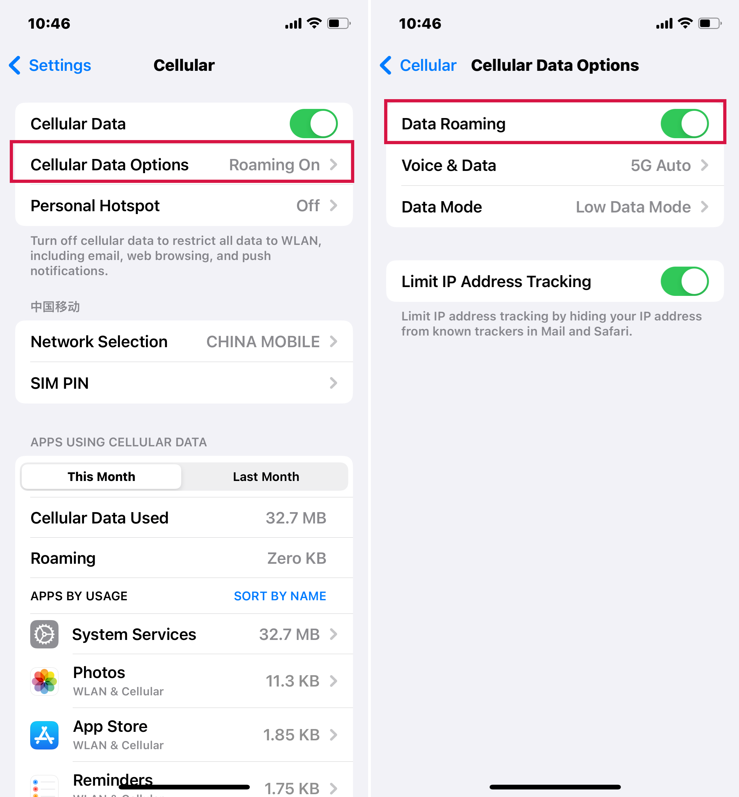 Iphone Settings Cellular Data Options Data Roaming